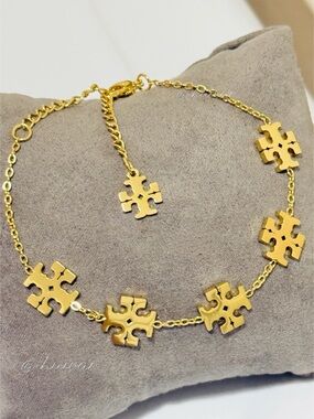 18K Gold Plated Five Clover Motif Geometric Link Bracelet
